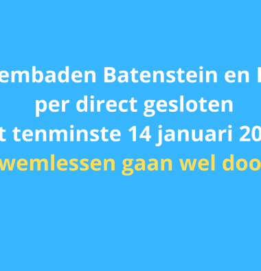 Gedeeltelijke sluiting zwembaden Batenstein en H2O tot tenminste vrijdag 14 januari 2022